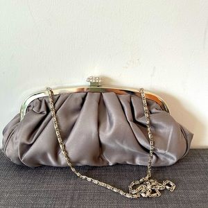 Grey satin evening clutch